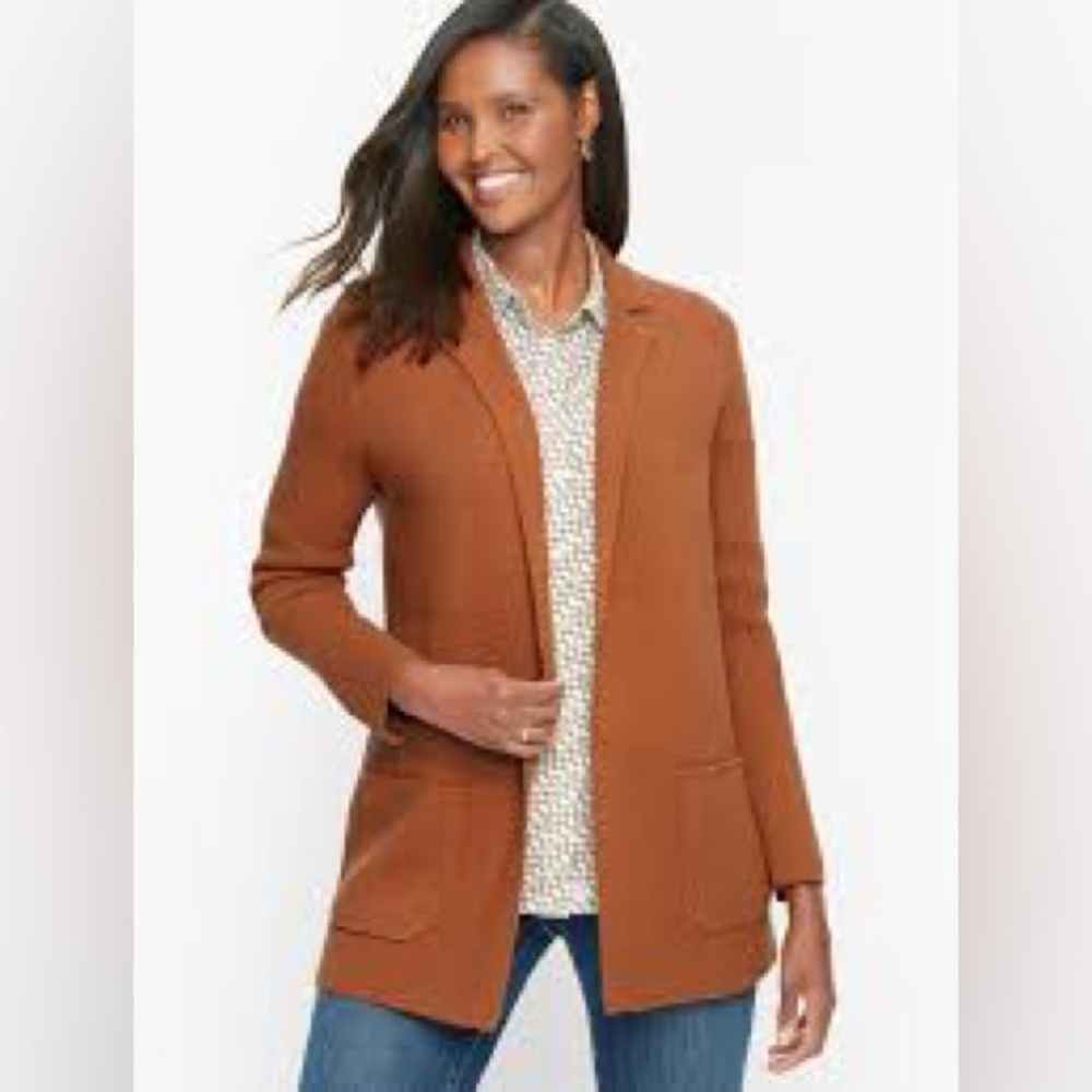 Talbots Open-Front Knit Shirt Jacket - Camel Women's Size XLP